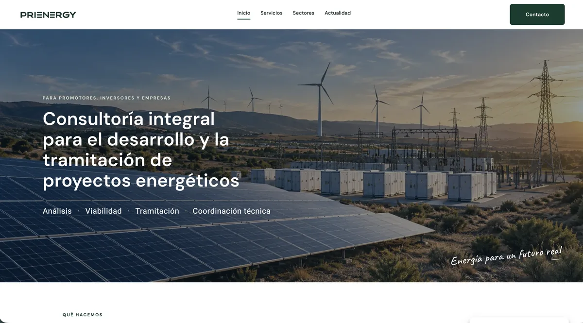 Web de Prienergy, consultoría para el desarrollo y la tramitación de proyectos energéticos