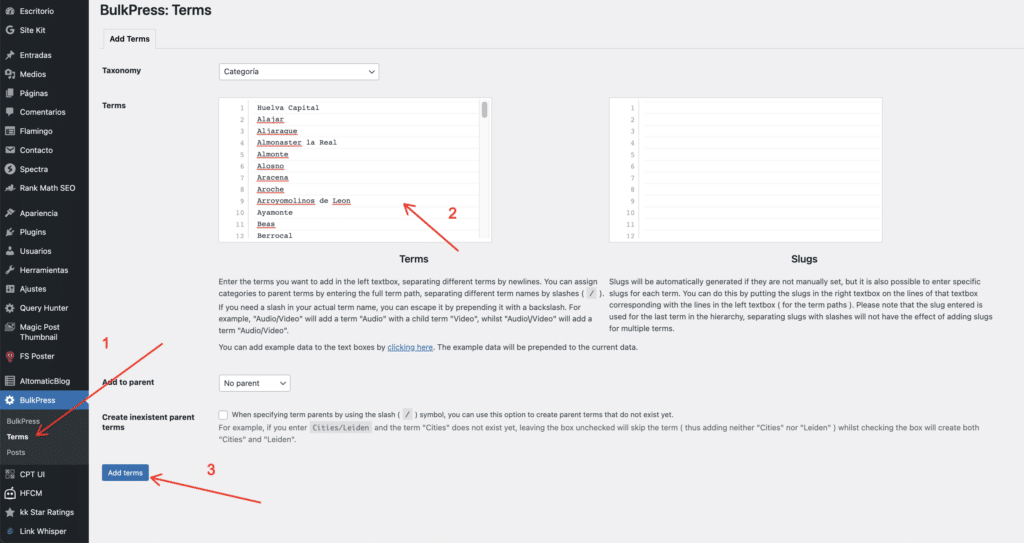Crear categorias rápido con BulkPress en wordpress